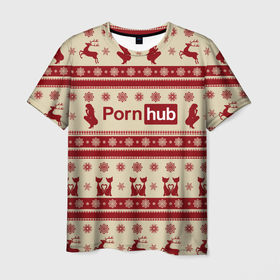 Мужская футболка 3D с принтом Pornhub(Новый год) , 100% полиэфир | прямой крой, круглый вырез горловины, длина до линии бедер | год | новый | рождественскую коллекцию
