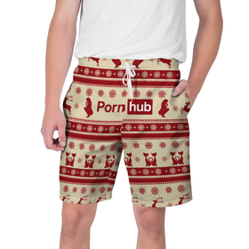 Мужские шорты 3D с принтом Pornhub(Новый год) в Тюмени,  полиэстер 100% | прямой крой, два кармана без застежек по бокам. Мягкая трикотажная резинка на поясе, внутри которой широкие завязки. Длина чуть выше колен | год | новый | рождественскую коллекцию