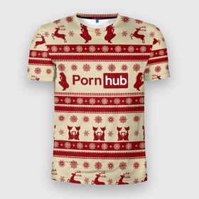 Мужская футболка 3D спортивная с принтом Pornhub(Новый год) в Кировске, 100% полиэстер с улучшенными характеристиками | приталенный силуэт, круглая горловина, широкие плечи, сужается к линии бедра | год | новый | рождественскую коллекцию