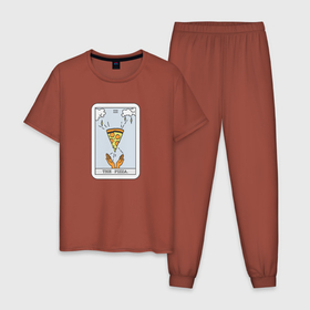 Мужская пижама хлопок с принтом Таро Пицца в Тюмени, 100% хлопок | брюки и футболка прямого кроя, без карманов, на брюках мягкая резинка на поясе и по низу штанин
 | гадание | еда | карты | ладони | небо | облака | прикол | рисунок | таро | юмор