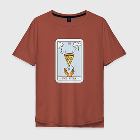 Мужская футболка хлопок Oversize с принтом Таро Пицца в Курске, 100% хлопок | свободный крой, круглый ворот, “спинка” длиннее передней части | гадание | еда | карты | ладони | небо | облака | прикол | рисунок | таро | юмор