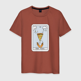 Мужская футболка хлопок с принтом Таро Пицца , 100% хлопок | прямой крой, круглый вырез горловины, длина до линии бедер, слегка спущенное плечо. | гадание | еда | карты | ладони | небо | облака | прикол | рисунок | таро | юмор