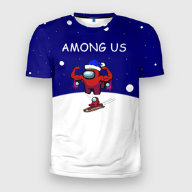 Мужская футболка 3D Slim с принтом Спортивный AMONG US в Новосибирске, 100% полиэстер с улучшенными характеристиками | приталенный силуэт, круглая горловина, широкие плечи, сужается к линии бедра | Тематика изображения на принте: among us | зима | зимний амонг ас | подарок на новый год | прикол амонг ас | снег