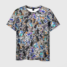 Мужская футболка 3D с принтом Fortnite Sticker Bombing , 100% полиэфир | прямой крой, круглый вырез горловины, длина до линии бедер | fortnite | game | игра | персонажи | стикер бомбинг | фортнайт