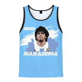 Мужская майка 3D с принтом Диего Марадона в Тюмени, 100% полиэстер | круглая горловина, приталенный силуэт, длина до линии бедра. Пройма и горловина окантованы тонкой бейкой | diego | diego armando maradona | maradona | аргентина | диего | король | легенда | марадона | нападающий | полузащитник | футбол | футболист