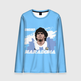 Мужской лонгслив 3D с принтом Диего Марадона в Екатеринбурге, 100% полиэстер | длинные рукава, круглый вырез горловины, полуприлегающий силуэт | diego | diego armando maradona | maradona | аргентина | диего | король | легенда | марадона | нападающий | полузащитник | футбол | футболист