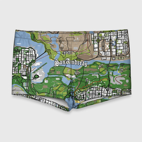 Мужские купальные плавки 3D с принтом GTA San Andreas map в Белгороде, Полиэстер 85%, Спандекс 15% |  | game | grand theft auto | gta san andreas | гта сан андреас | игра | карта | самп