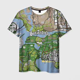 Мужская футболка 3D с принтом GTA San Andreas map в Тюмени, 100% полиэфир | прямой крой, круглый вырез горловины, длина до линии бедер | game | grand theft auto | gta san andreas | гта сан андреас | игра | карта | самп