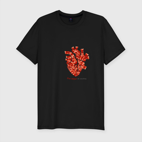 Мужская футболка хлопок Slim с принтом Мое сердце не камень в Петрозаводске, 92% хлопок, 8% лайкра | приталенный силуэт, круглый вырез ворота, длина до линии бедра, короткий рукав | artery | heart | life | not stone | organ | аорта | артерия | жизнь | камень | орган | сердце