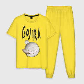 Мужская пижама хлопок с принтом Gojira в Тюмени, 100% хлопок | брюки и футболка прямого кроя, без карманов, на брюках мягкая резинка на поясе и по низу штанин
 | djent | france | gojira | groove | metal | progressive