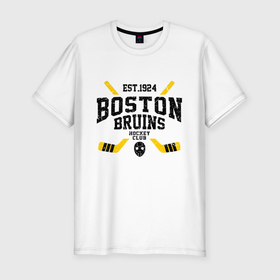 Мужская футболка хлопок Slim с принтом Бостон Брюинз в Кировске, 92% хлопок, 8% лайкра | приталенный силуэт, круглый вырез ворота, длина до линии бедра, короткий рукав | boston | boston bruins | bruins | hockey | nhl | usa | бостон | бостон брюинз | нхл | спорт | сша | хоккей | шайба