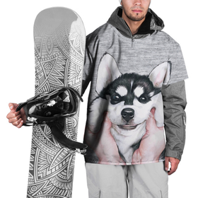 Накидка на куртку 3D с принтом Хаски в Тюмени, 100% полиэстер |  | Тематика изображения на принте: гладить собаку | животные | пёс | пёсики | серый фон | сибирский хаски | собаки | хаски
