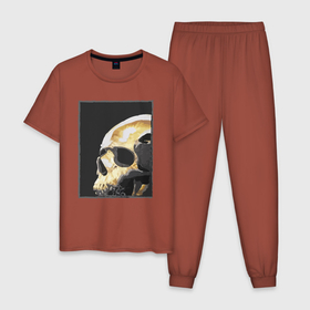Мужская пижама хлопок с принтом Skull в Курске, 100% хлопок | брюки и футболка прямого кроя, без карманов, на брюках мягкая резинка на поясе и по низу штанин
 | арт | голова | кость | мертвый | нежить | портрет | рисунок | черепа | черный