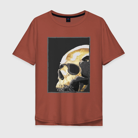Мужская футболка хлопок Oversize с принтом Skull в Санкт-Петербурге, 100% хлопок | свободный крой, круглый ворот, “спинка” длиннее передней части | арт | голова | кость | мертвый | нежить | портрет | рисунок | черепа | черный