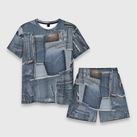 Мужской костюм с шортами 3D с принтом Jeans life ,  |  | cool | fashion | hype | jeans | texture | vanguard | авангард | круто | мода | текстура | хайп