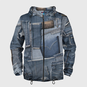Мужская ветровка 3D с принтом Jeans life в Тюмени, 100% полиэстер | подол и капюшон оформлены резинкой с фиксаторами, два кармана без застежек по бокам, один потайной карман на груди | Тематика изображения на принте: cool | fashion | hype | jeans | texture | vanguard | авангард | круто | мода | текстура | хайп