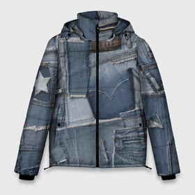 Мужская зимняя куртка 3D с принтом Jeans life в Петрозаводске, верх — 100% полиэстер; подкладка — 100% полиэстер; утеплитель — 100% полиэстер | длина ниже бедра, свободный силуэт Оверсайз. Есть воротник-стойка, отстегивающийся капюшон и ветрозащитная планка. 

Боковые карманы с листочкой на кнопках и внутренний карман на молнии. | cool | fashion | hype | jeans | texture | vanguard | авангард | круто | мода | текстура | хайп