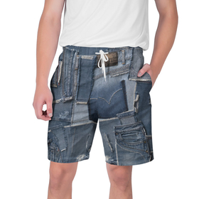 Мужские шорты 3D с принтом Jeans life в Новосибирске,  полиэстер 100% | прямой крой, два кармана без застежек по бокам. Мягкая трикотажная резинка на поясе, внутри которой широкие завязки. Длина чуть выше колен | cool | fashion | hype | jeans | texture | vanguard | авангард | круто | мода | текстура | хайп