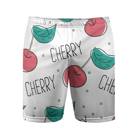 Мужские шорты спортивные с принтом Вишенки Cherry в Екатеринбурге,  |  | cherry | белый | вишня | красный | лето | надпись | сад | черенок | черешня | ягода