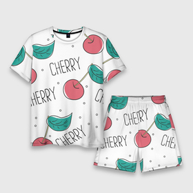 Мужской костюм с шортами 3D с принтом Вишенки Cherry в Новосибирске,  |  | cherry | белый | вишня | красный | лето | надпись | сад | черенок | черешня | ягода