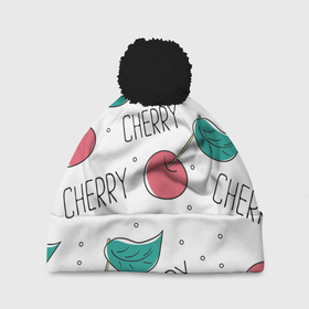 Шапка 3D c помпоном с принтом Вишенки Cherry в Екатеринбурге, 100% полиэстер | универсальный размер, печать по всей поверхности изделия | cherry | белый | вишня | красный | лето | надпись | сад | черенок | черешня | ягода