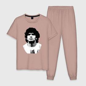 Мужская пижама хлопок с принтом Диего Марадона , 100% хлопок | брюки и футболка прямого кроя, без карманов, на брюках мягкая резинка на поясе и по низу штанин
 | 10 | el diego | legend | maradona | аргентина | легенда | марадона | форма