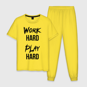 Мужская пижама хлопок с принтом Work hard Play hard в Курске, 100% хлопок | брюки и футболка прямого кроя, без карманов, на брюках мягкая резинка на поясе и по низу штанин
 | игра | играй | мотивация | отдыхай | работай | тренажерный зал | труд | фитнес