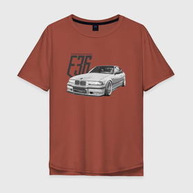 Мужская футболка хлопок Oversize с принтом BMW E36 в Санкт-Петербурге, 100% хлопок | свободный крой, круглый ворот, “спинка” длиннее передней части | Тематика изображения на принте: bmw | e36 | автомобиль | бмв | классика | м3 | машина