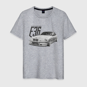Мужская футболка хлопок с принтом BMW E36 в Санкт-Петербурге, 100% хлопок | прямой крой, круглый вырез горловины, длина до линии бедер, слегка спущенное плечо. | Тематика изображения на принте: bmw | e36 | автомобиль | бмв | классика | м3 | машина