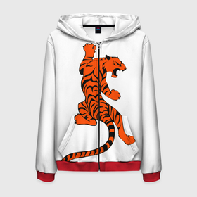Мужская толстовка 3D на молнии с принтом тигр в Екатеринбурге, 100% полиэстер | длина до линии бедра, манжеты и пояс оформлены мягкой тканевой резинкой, двухслойный капюшон со шнурком для регулировки, спереди молния, по бокам два кармана | beautiful tiger | tiger | красивый тигр | тигр