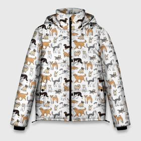 Мужская зимняя куртка 3D с принтом Узор собаки много в Новосибирске, верх — 100% полиэстер; подкладка — 100% полиэстер; утеплитель — 100% полиэстер | длина ниже бедра, свободный силуэт Оверсайз. Есть воротник-стойка, отстегивающийся капюшон и ветрозащитная планка. 

Боковые карманы с листочкой на кнопках и внутренний карман на молнии. | гав | детский | домашнее животное | животный | звери | команды | лапы | любителю животных | морды | песель | песик | псы | собаки | собачка | узор | хвост | шаблон | щенки