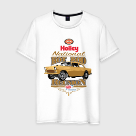Мужская футболка хлопок с принтом Gasser в Тюмени, 100% хлопок | прямой крой, круглый вырез горловины, длина до линии бедер, слегка спущенное плечо. | avto | chevrolet | custom car | muscle car | машина | скорость