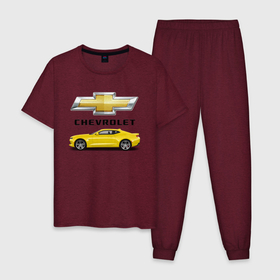 Мужская пижама хлопок с принтом CAMARO в Курске, 100% хлопок | брюки и футболка прямого кроя, без карманов, на брюках мягкая резинка на поясе и по низу штанин
 | avto | custom car | muscle car | машина | скорость