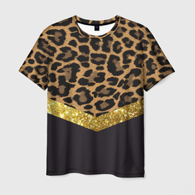 Мужская футболка 3D с принтом Леопардовый принт , 100% полиэфир | прямой крой, круглый вырез горловины, длина до линии бедер | Тематика изображения на принте: success | swagg | блеск | блестки | животнй принт | золотистый | золото | золотой | леопард | леопардовый принт | понты | тигровый