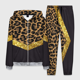 Мужской костюм 3D с принтом Леопардовый принт , 100% полиэстер | Манжеты и пояс оформлены тканевой резинкой, двухслойный капюшон со шнурком для регулировки, карманы спереди | success | swagg | блеск | блестки | животнй принт | золотистый | золото | золотой | леопард | леопардовый принт | понты | тигровый