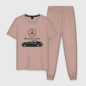 Мужская пижама хлопок с принтом Mersedes-Benz , 100% хлопок | брюки и футболка прямого кроя, без карманов, на брюках мягкая резинка на поясе и по низу штанин
 | avto | car | germany | v8 | машина | скорость