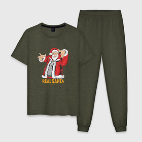Мужская пижама хлопок с принтом ReaL SANTA в Тюмени, 100% хлопок | брюки и футболка прямого кроя, без карманов, на брюках мягкая резинка на поясе и по низу штанин
 | new year | real | santa | дед мороз | новый год | санта | санта клаус