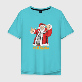 Мужская футболка хлопок Oversize с принтом ReaL SANTA в Новосибирске, 100% хлопок | свободный крой, круглый ворот, “спинка” длиннее передней части | Тематика изображения на принте: new year | real | santa | дед мороз | новый год | санта | санта клаус