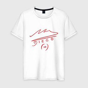 Мужская футболка хлопок с принтом Марадона в Тюмени, 100% хлопок | прямой крой, круглый вырез горловины, длина до линии бедер, слегка спущенное плечо. | аргентина | десятка | диего | марадона | футбол | чемпион