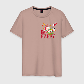 Мужская футболка хлопок с принтом Be happy , 100% хлопок | прямой крой, круглый вырез горловины, длина до линии бедер, слегка спущенное плечо. | daffy | duck | looney | pig | porky | tunes | vdzajul | дак | даффи | пиг | порки