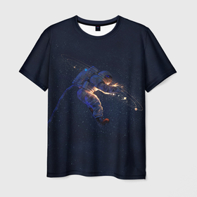 Мужская футболка 3D с принтом Космонавт в Тюмени, 100% полиэфир | прямой крой, круглый вырез горловины, длина до линии бедер | cosmos | space | галактика | космонавт | космос | млечный путь | скафандр