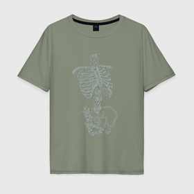 Мужская футболка хлопок Oversize с принтом Скелет человека с ребрами и позвоночником , 100% хлопок | свободный крой, круглый ворот, “спинка” длиннее передней части | 
