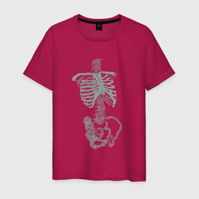 Мужская футболка хлопок с принтом Скелет человека с ребрами и позвоночником в Екатеринбурге, 100% хлопок | прямой крой, круглый вырез горловины, длина до линии бедер, слегка спущенное плечо. | 