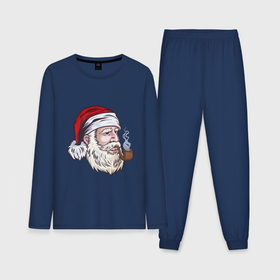Мужская пижама с лонгсливом хлопок с принтом Санта курит трубку ,  |  | 