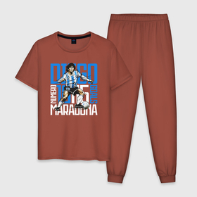 Мужская пижама хлопок с принтом 10 Diego Maradona в Екатеринбурге, 100% хлопок | брюки и футболка прямого кроя, без карманов, на брюках мягкая резинка на поясе и по низу штанин
 | 10 номер | diego | football | maradona | maradonna | арегнтина | бога | диего | марадона | марадонна | ретро | рука | сборная аргентины | футбол | футболист