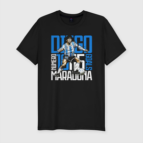 Мужская футболка хлопок Slim с принтом 10 Diego Maradona в Санкт-Петербурге, 92% хлопок, 8% лайкра | приталенный силуэт, круглый вырез ворота, длина до линии бедра, короткий рукав | 10 номер | diego | football | maradona | maradonna | арегнтина | бога | диего | марадона | марадонна | ретро | рука | сборная аргентины | футбол | футболист