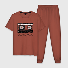 Мужская пижама хлопок с принтом OLD SCHOOL в Курске, 100% хлопок | брюки и футболка прямого кроя, без карманов, на брюках мягкая резинка на поясе и по низу штанин
 | old school | касета | магнитофон | плёнка | старая школа