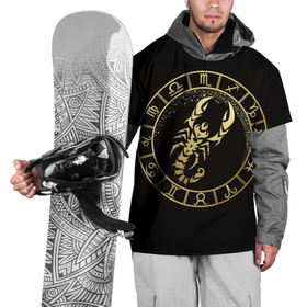 Накидка на куртку 3D с принтом Скорпион в Петрозаводске, 100% полиэстер |  | Тематика изображения на принте: знаки зодиака | золотой рисунок | скорпион | черный фон