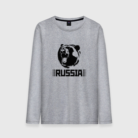 Мужской лонгслив хлопок с принтом Russia bear   Медведь Россия , 100% хлопок |  | bear | russia | медведь | мишка | россия | рф | черный