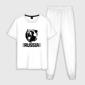 Мужская пижама хлопок с принтом Russia bear   Медведь Россия в Белгороде, 100% хлопок | брюки и футболка прямого кроя, без карманов, на брюках мягкая резинка на поясе и по низу штанин
 | bear | russia | медведь | мишка | россия | рф | черный